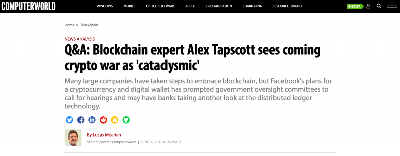 Q&A: Blockchain Expert Alex Tapscott Sees Coming Crypto War as ‘Cataclysmic’